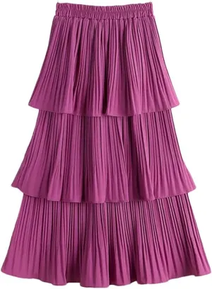 Women Summer Tiered Maxi Tulle Skirt Elegant High Waist Puffy Ruffled Pleated Mesh Long Skirt