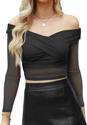 Women T Shirts V Neck Sheer Mesh Long Sleeve Trendy Casual Tee Shirts Party Clubwear Shirt 2024 Black
