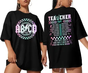 Women Teacher Shirts: ABCD Graphic Teacher Tshirt Oversized Teacher Gift Tees Teach Short Sleeve Tops