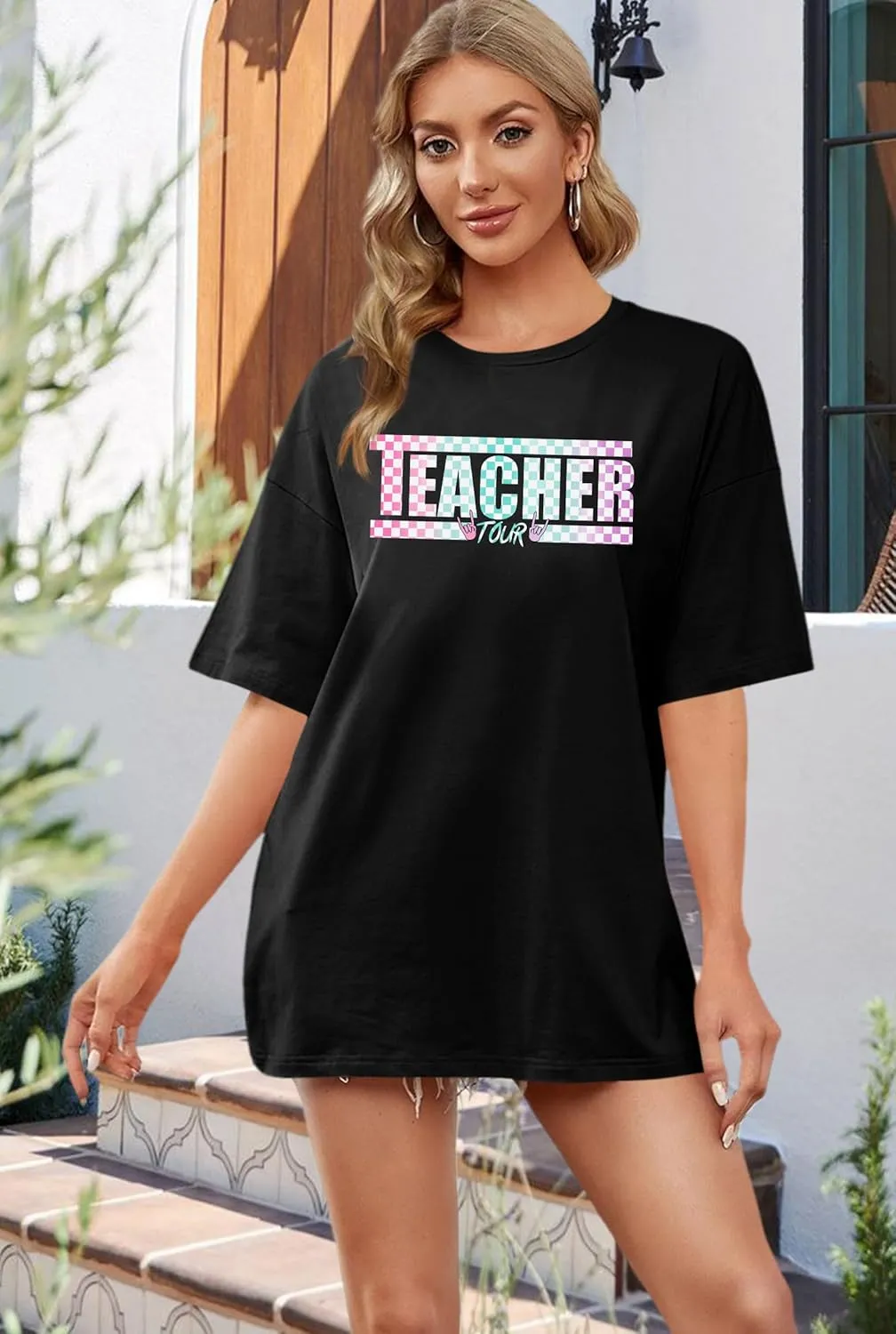 Women Teacher Shirts: ABCD Graphic Teacher Tshirt Oversized Teacher Gift Tees Teach Short Sleeve Tops