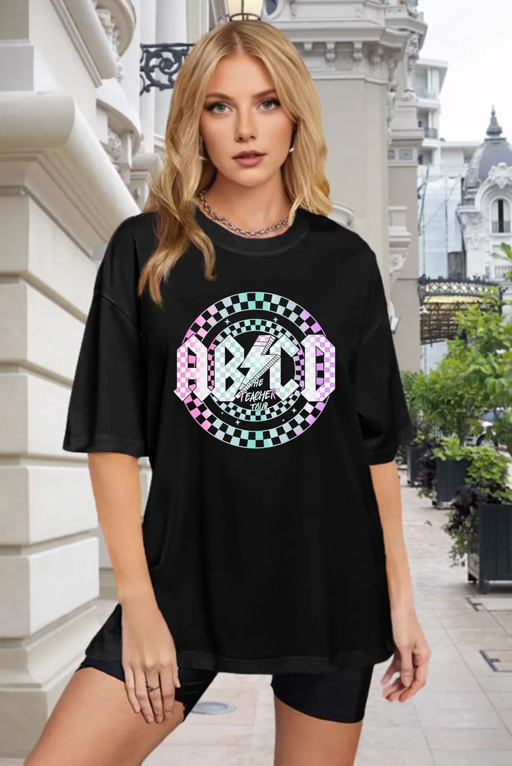 Women Teacher Shirts: ABCD Graphic Teacher Tshirt Oversized Teacher Gift Tees Teach Short Sleeve Tops