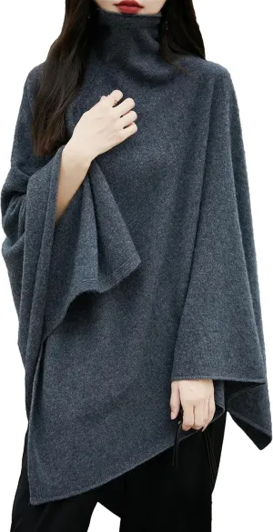 Women Turtleneck Shawl Long Sleeve 100% Wool Oversized Sweaters Winter Cable Knit Sweater