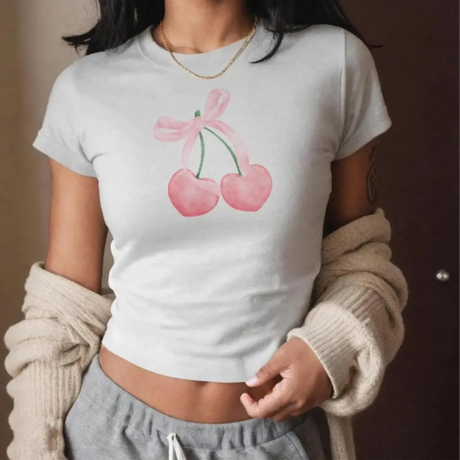 Women Y2k Graphic Print Crop Top Short Sleeve Round Neck Slim Fit Baby Tee Aesthetic Summer T Shirt