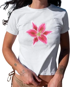 Women Y2k Graphic Print Crop Top Short Sleeve Round Neck Slim Fit Baby Tee Aesthetic Summer T Shirt