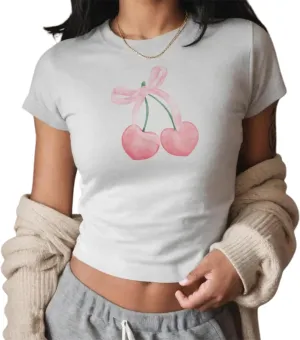 Women Y2k Graphic Print Crop Top Short Sleeve Round Neck Slim Fit Baby Tee Aesthetic Summer T Shirt