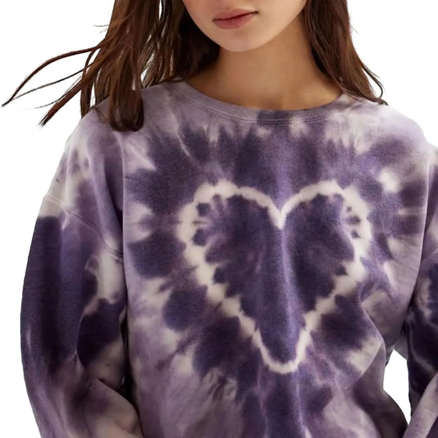 Women Y2K Oversized Sweatshirt Heart Tie-dye Print Long Sleeve Crewneck Pullover Tops Valentine's Day Casual Clothes