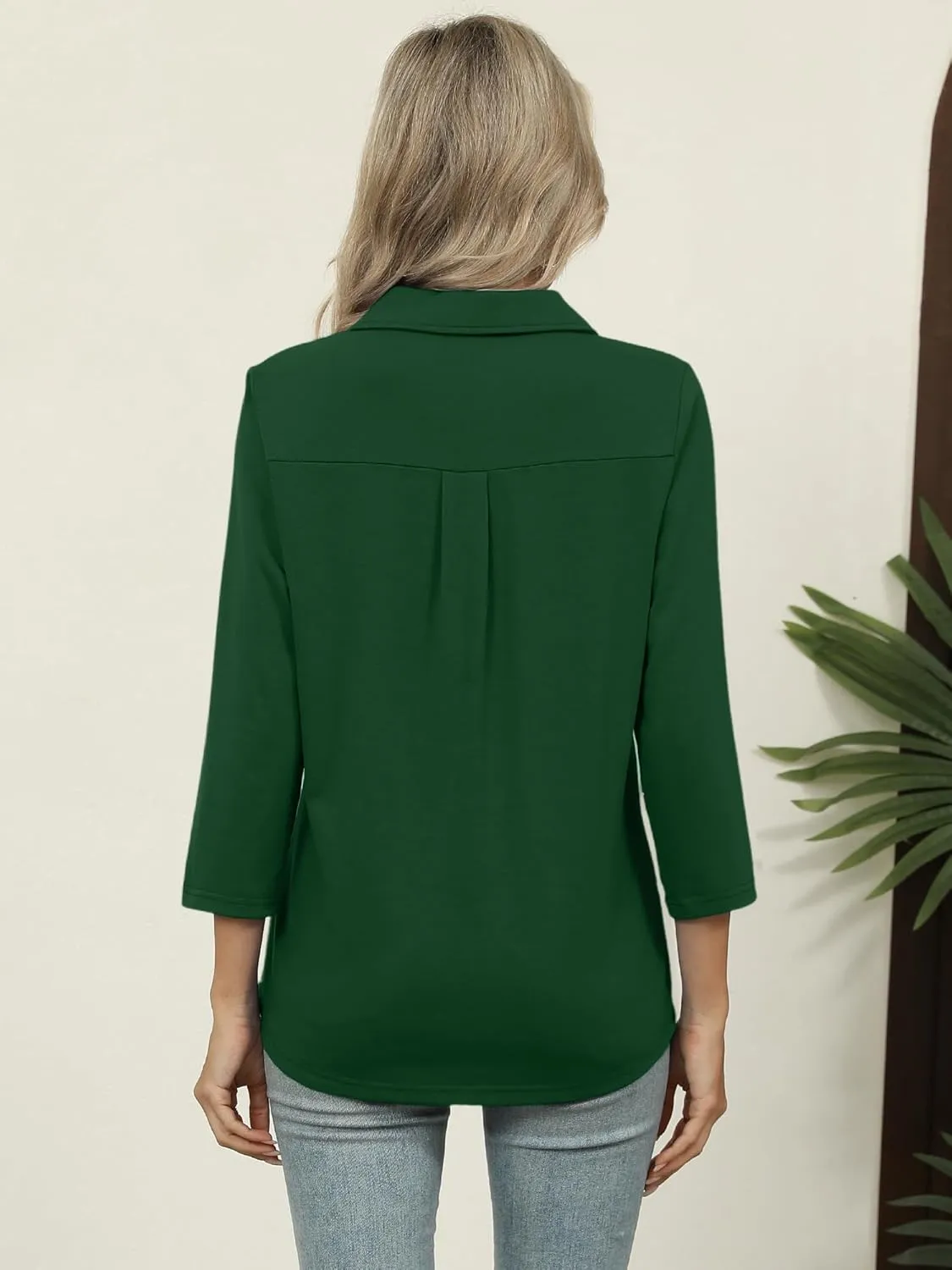 Women's 3/4 Length Sleeve V-Neck Collared Tops Summer Business Casual Work Polo Shirts Fashion Outfits 2025