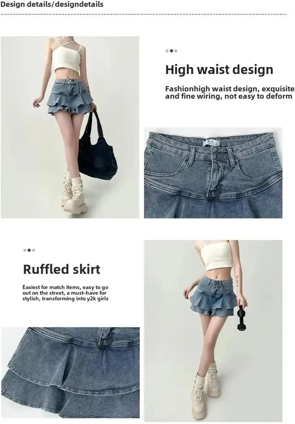 Women's and High Waist A- Line Denim Mini Skirt Spring Summer Style Anti-Light Half Body Cake Skirt