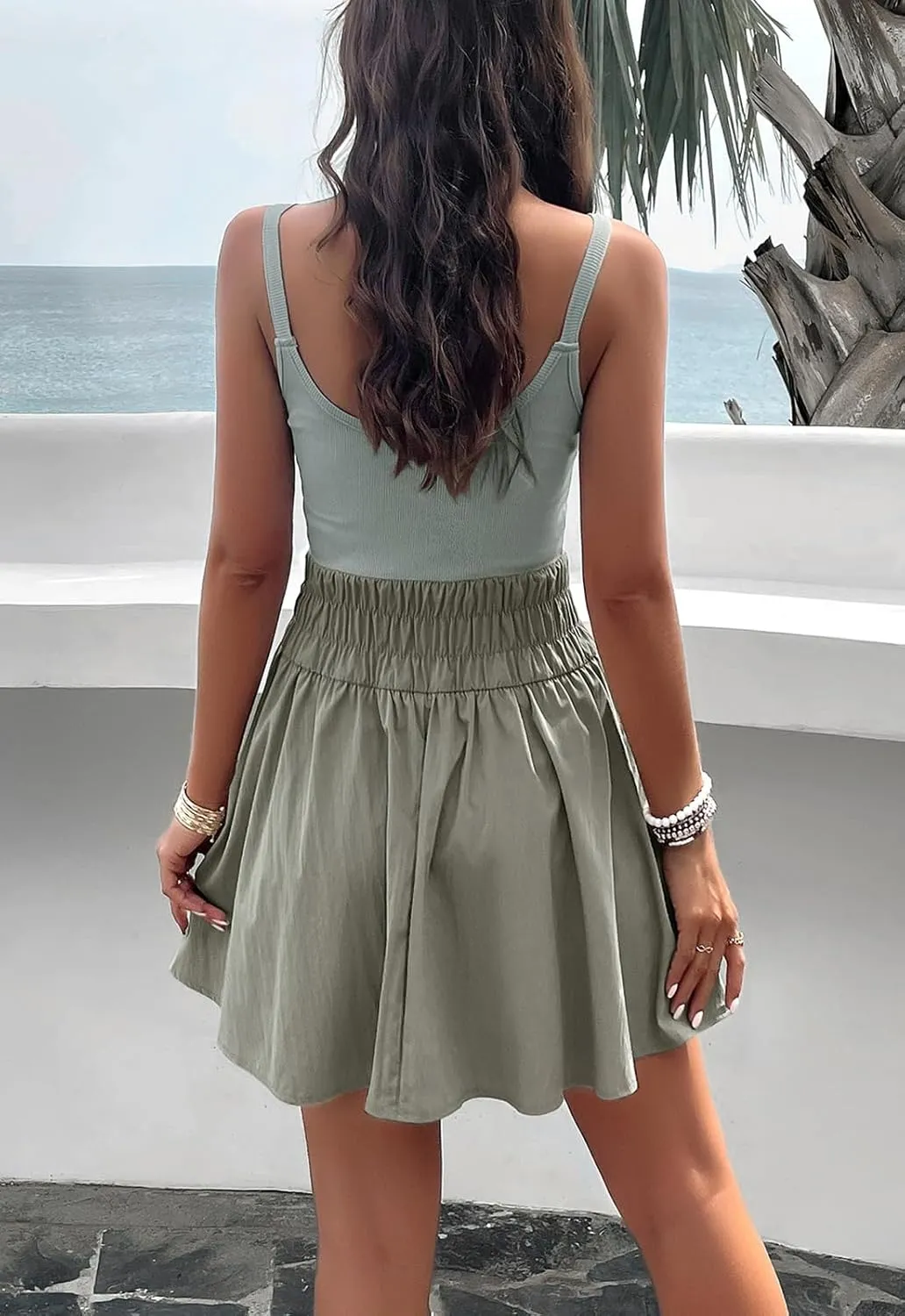 Women's Athletic Dress Sleeveless Onesie Workout Mini Dress Elastic Waistband Swing Tennis Dresses