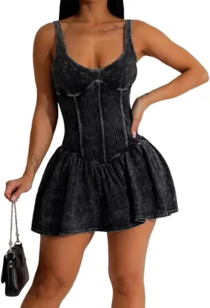 Women's Backless Flare Halter Short Dress Sleeveless A Line Mini Bodycon Dresses