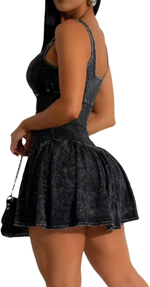 Women's Backless Flare Halter Short Dress Sleeveless A Line Mini Bodycon Dresses