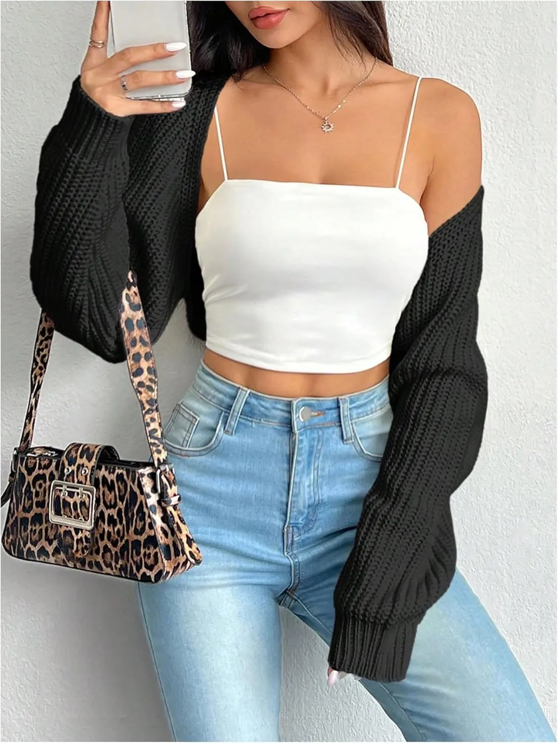 Women's Bolero Shrug Sweaters Long Sleeve Open Front Knit Cropped Cardigan Sweaters Outerwear