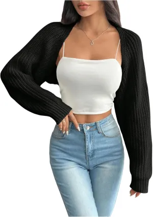 Women's Bolero Shrug Sweaters Long Sleeve Open Front Knit Cropped Cardigan Sweaters Outerwear