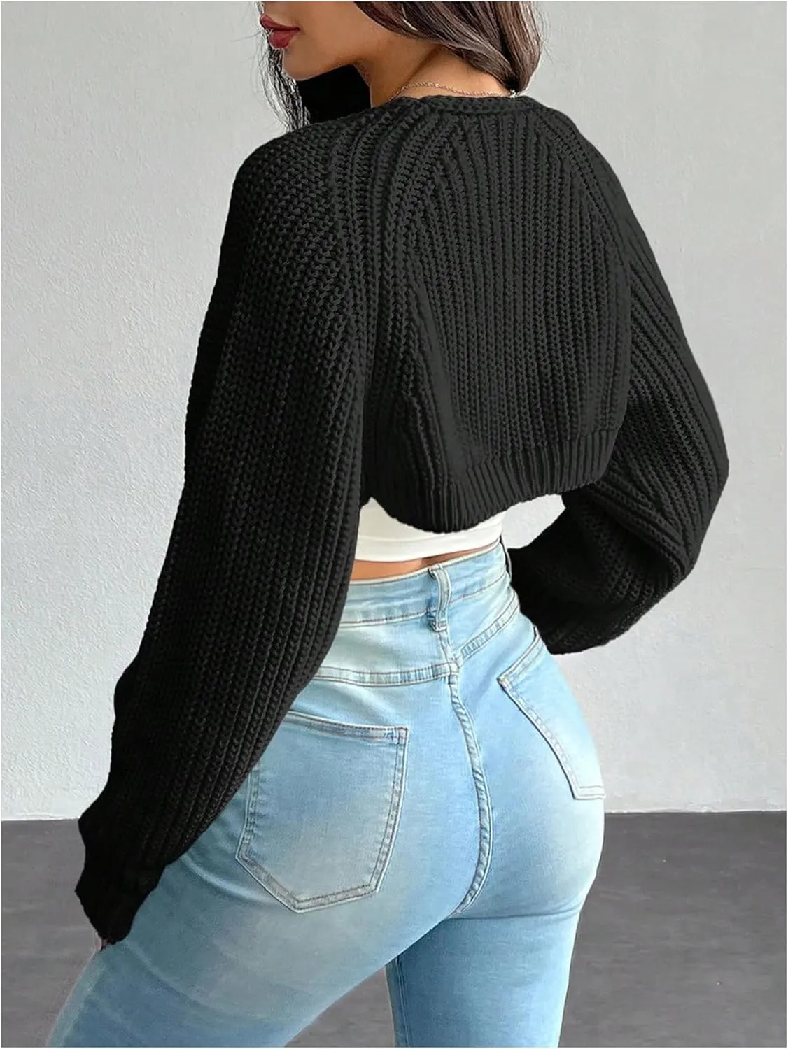 Women's Bolero Shrug Sweaters Long Sleeve Open Front Knit Cropped Cardigan Sweaters Outerwear