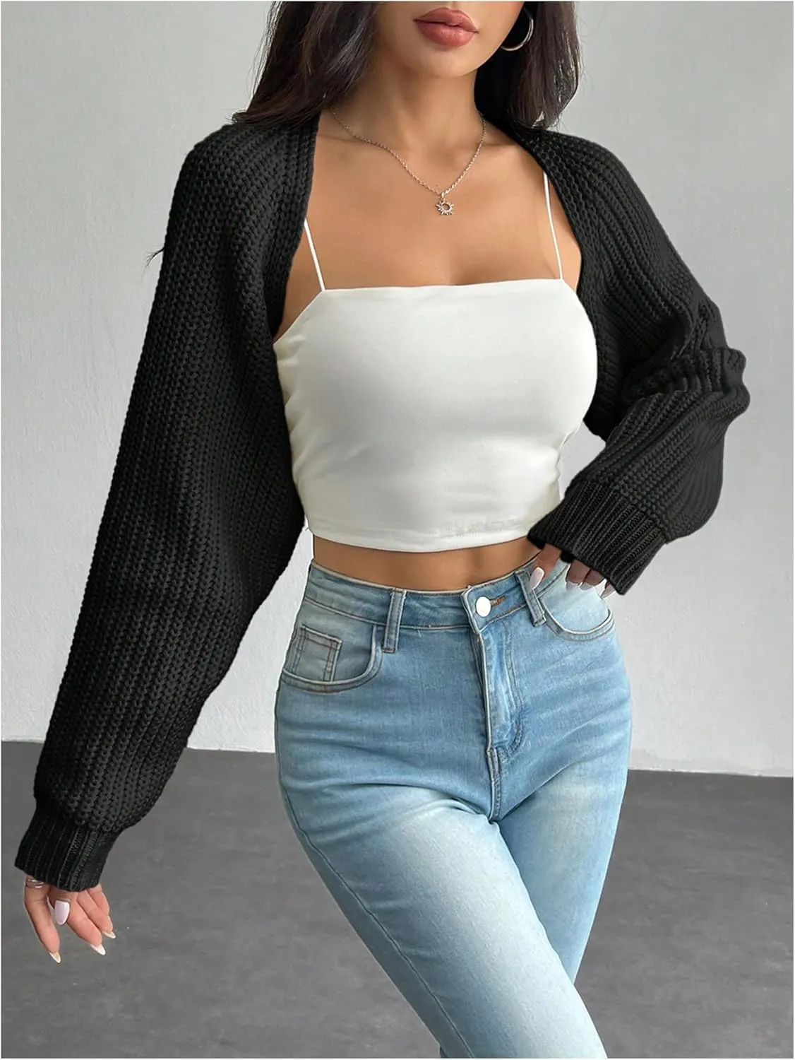 Women's Bolero Shrug Sweaters Long Sleeve Open Front Knit Cropped Cardigan Sweaters Outerwear