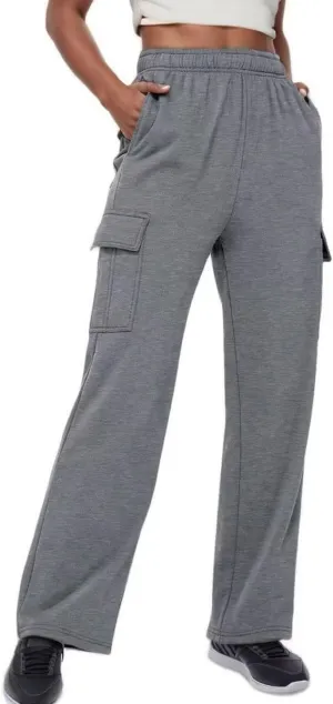 Womens Cargo Sweatpants Baggy Wide Leg Pants Warm Elastic High Waist Joggers Fall Track Lounge Trousers with Pockets