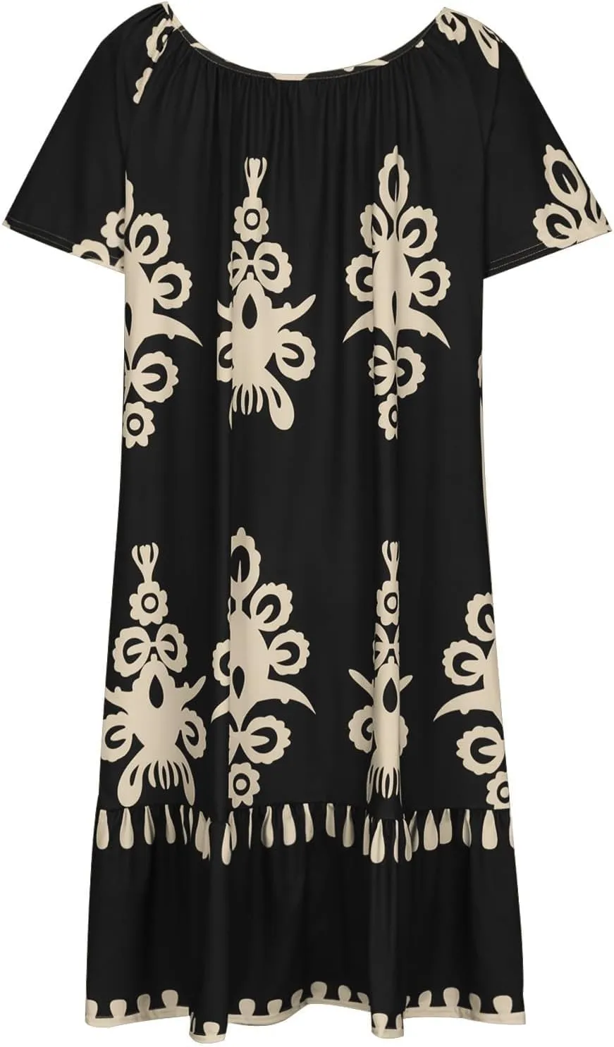 Women's Casual Dresses Boho Floral Printed Midi Dress Crew Neck Short Sleeve Loose Fashion Plus Size Dress