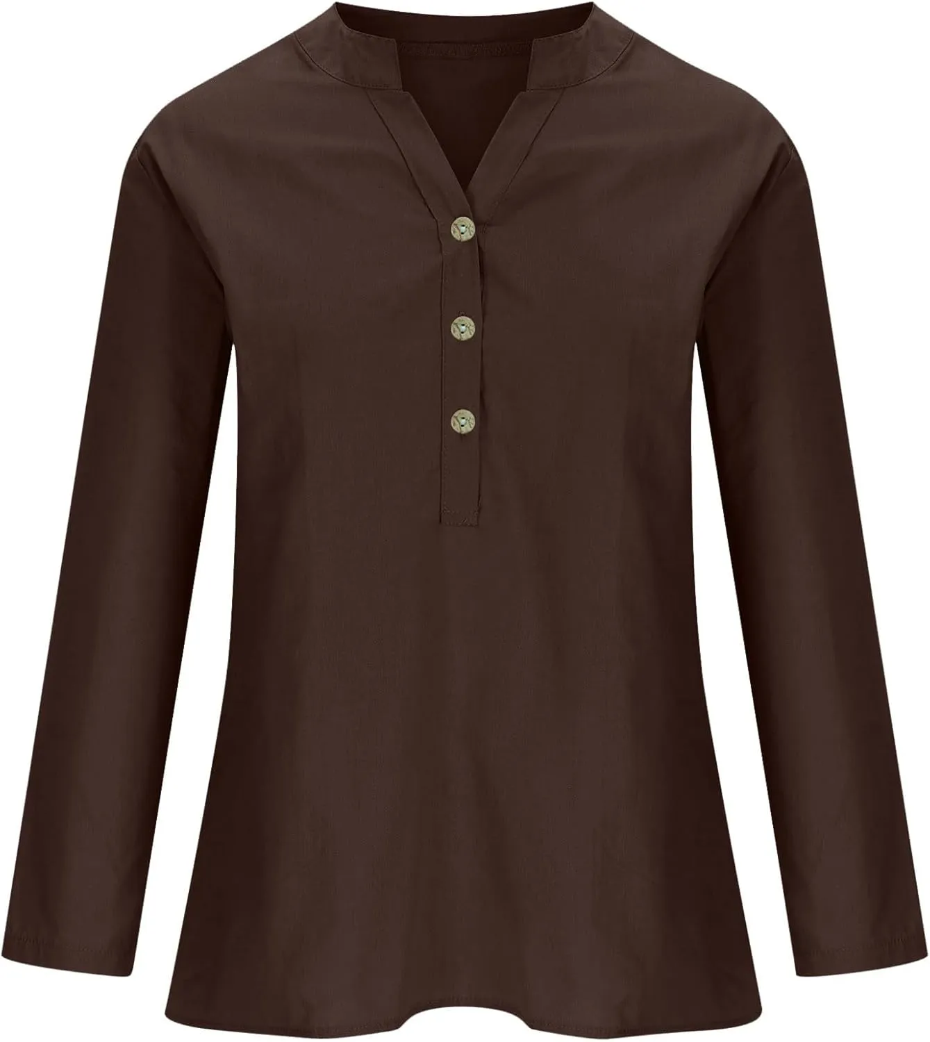 Womens Cotton Button Down Shirt Work Office Long Sleeve Crew Neck Basic Simple T Shirts Tee