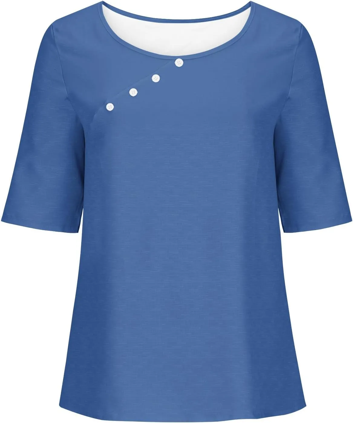 Womens Cotton Linen Blouse Button Down Summer Short Sleeve T-Shirt Solid Color Loose Fit Top