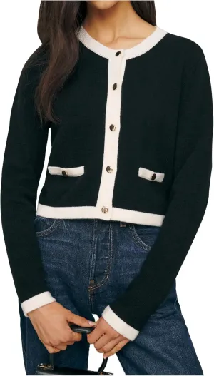Women's Cropped Cardigan Sweaters Color Blocked Open Front Lightweight Button Down Knit Lady Jackets