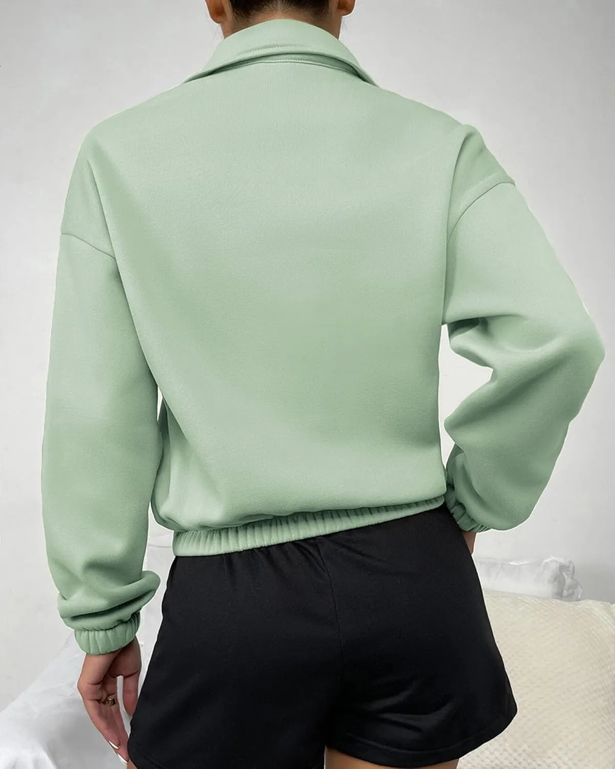 Women's Cropped Fleece Sweatshirt Half Zip Quarter Zipper Long Sleeve Pullover Fall Winter Outfits Clothes