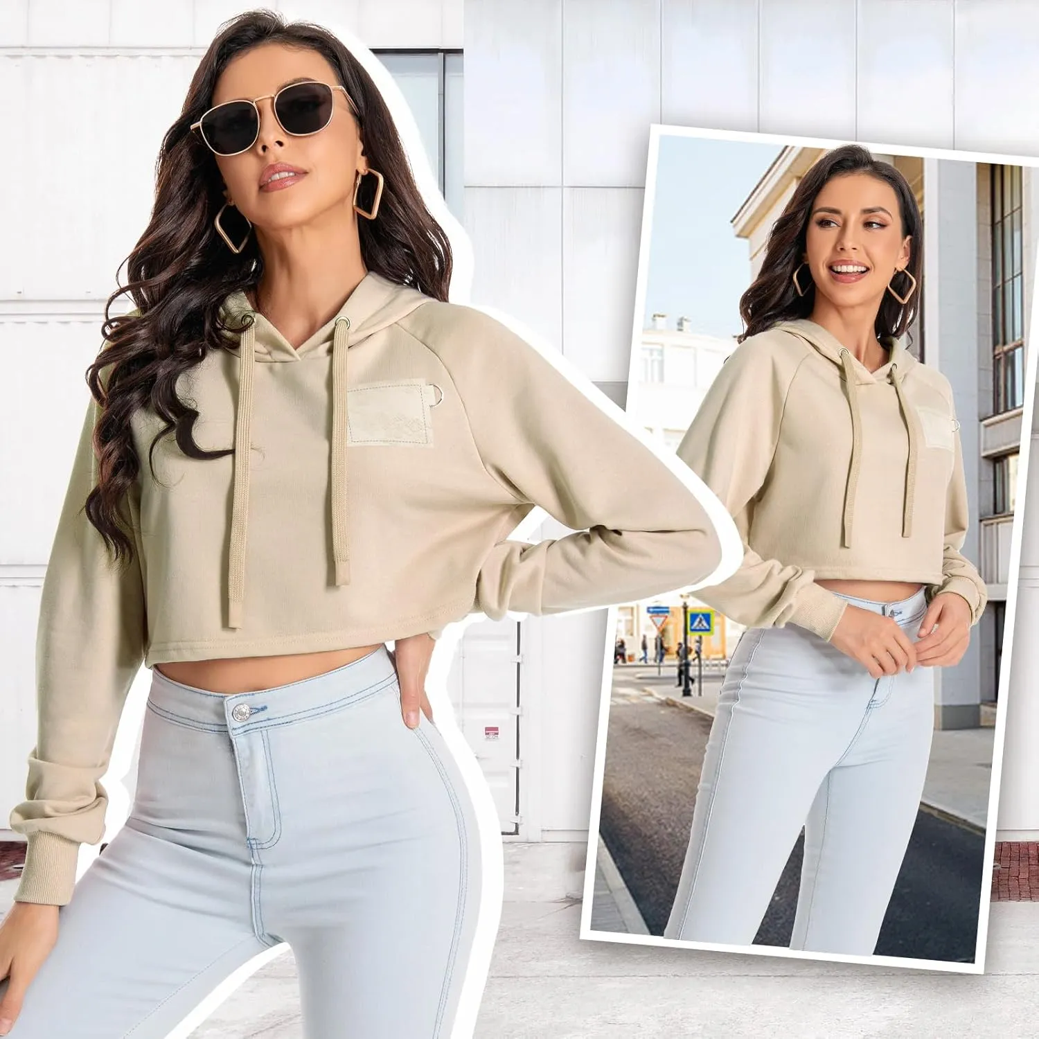Women's Cropped Hoodie Long Sleeves Crop Top Sweatshirt with Hooded, 2024 Trendy Y2K Hoodies for Women Navel Exposed