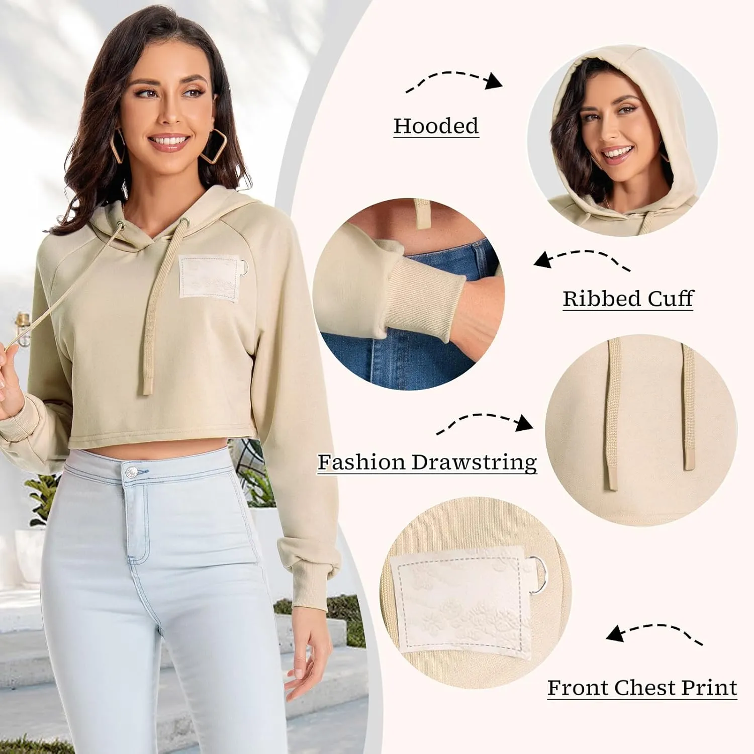 Women's Cropped Hoodie Long Sleeves Crop Top Sweatshirt with Hooded, 2024 Trendy Y2K Hoodies for Women Navel Exposed