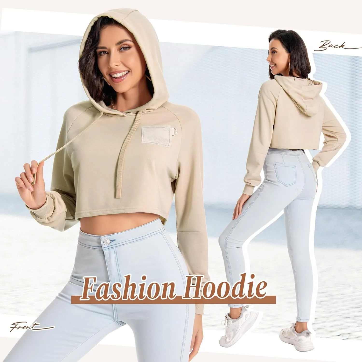 Women's Cropped Hoodie Long Sleeves Crop Top Sweatshirt with Hooded, 2024 Trendy Y2K Hoodies for Women Navel Exposed