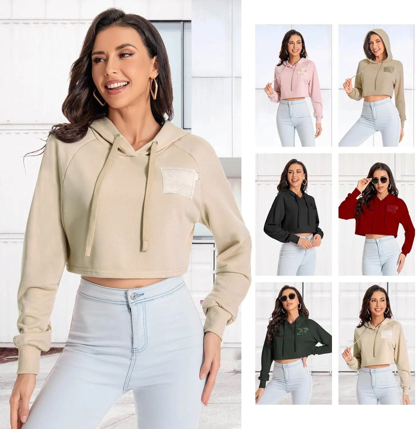 Women's Cropped Hoodie Long Sleeves Crop Top Sweatshirt with Hooded, 2024 Trendy Y2K Hoodies for Women Navel Exposed