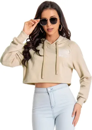 Women's Cropped Hoodie Long Sleeves Crop Top Sweatshirt with Hooded, 2024 Trendy Y2K Hoodies for Women Navel Exposed