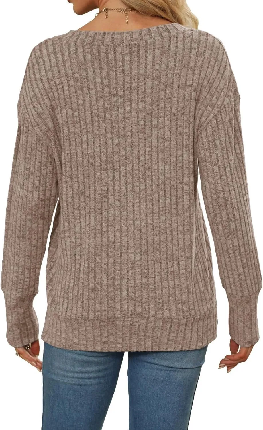 Women's Fall Tops 2024 Fashion V Neck Long Sleeve Shirts Blouse Knitted Casual Pullover Sweater Cozy Going Out Tops