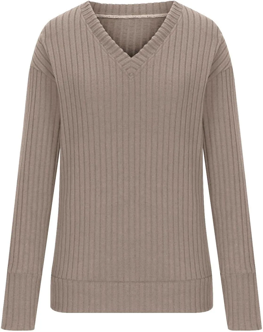 Women's Fall Tops 2024 Fashion V Neck Long Sleeve Shirts Blouse Knitted Casual Pullover Sweater Cozy Going Out Tops