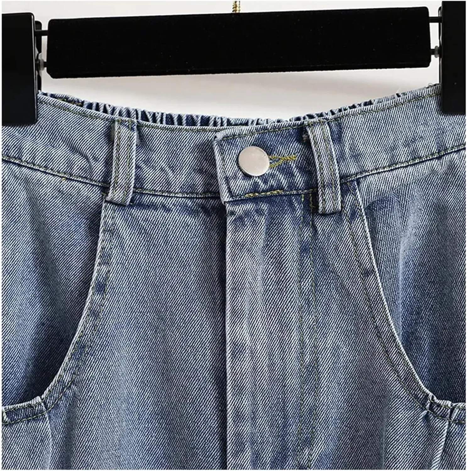 Women's High Waist Denim Skirt Summer Casual Pleated A-Line Midi Jean Skirt