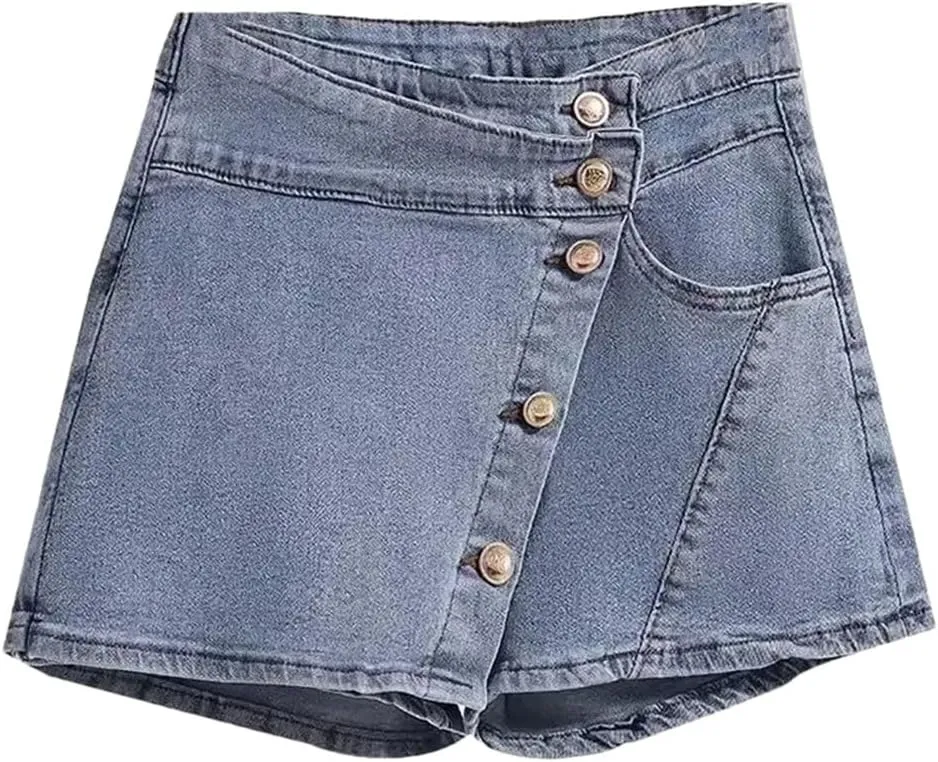 Women's High Waist Style Denim Mini Skirt Spring Summer Design A- Line Half-Length Anti-Exposure Skirt