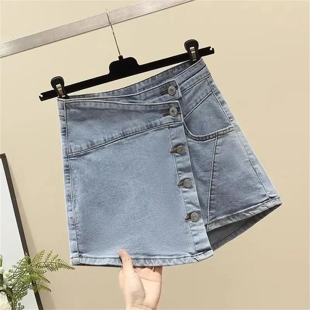 Women's High Waist Style Denim Mini Skirt Spring Summer Design A- Line Half-Length Anti-Exposure Skirt