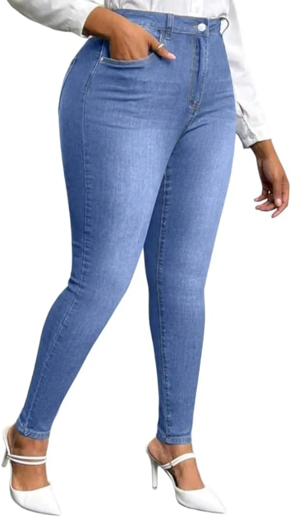 Women's High-Waisted Plus Size Skinny Denim Jeans.