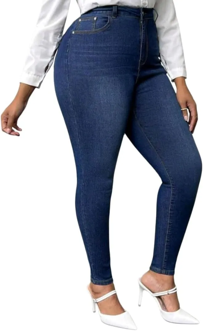 Women's High-Waisted Plus Size Skinny Denim Jeans.