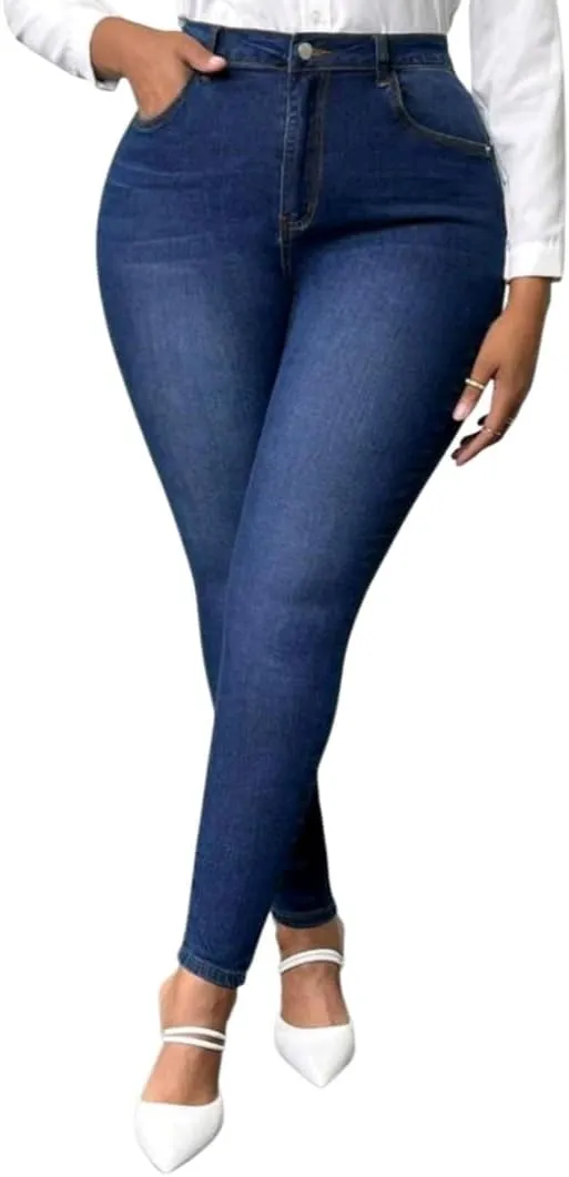 Women's High-Waisted Plus Size Skinny Denim Jeans.