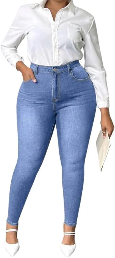 Women's High-Waisted Plus Size Skinny Denim Jeans.