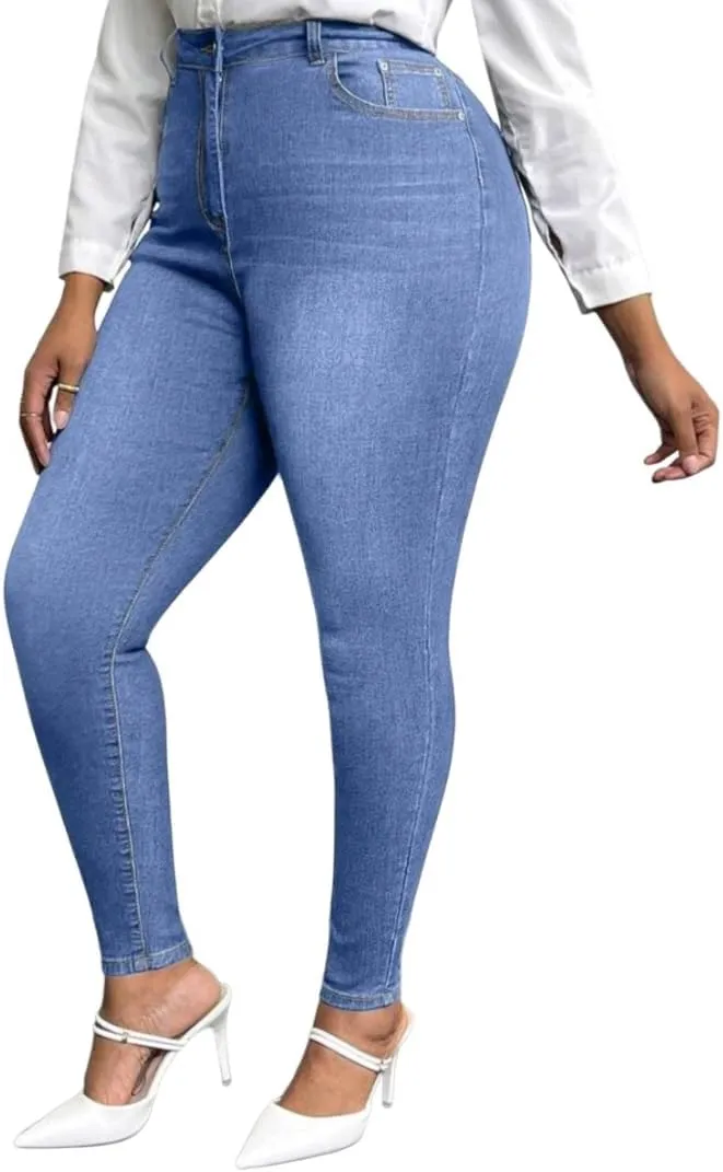Women's High-Waisted Plus Size Skinny Denim Jeans.