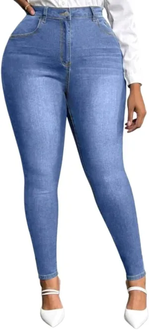 Women's High-Waisted Plus Size Skinny Denim Jeans.