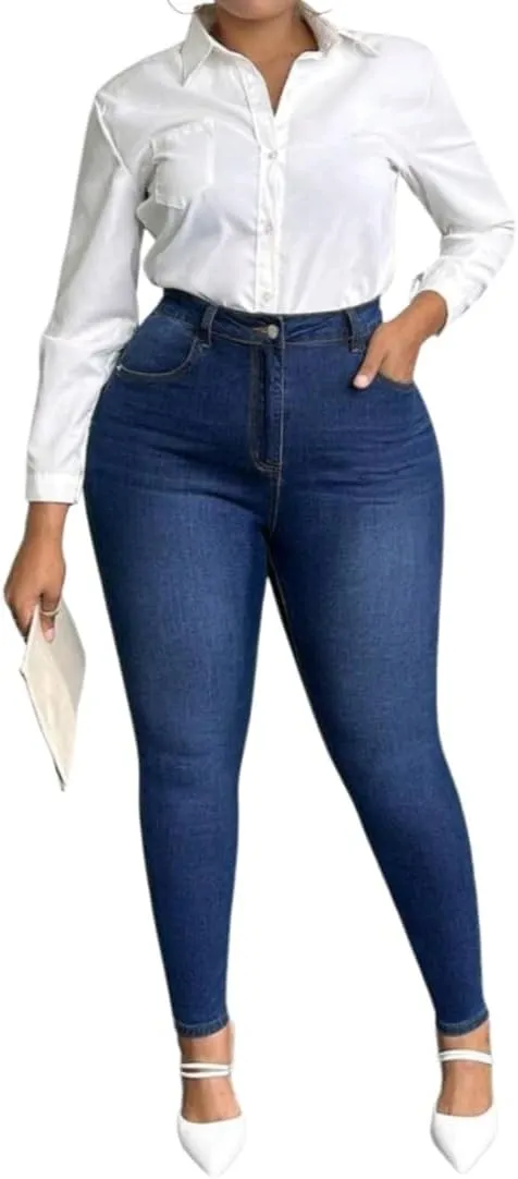 Women's High-Waisted Plus Size Skinny Denim Jeans.