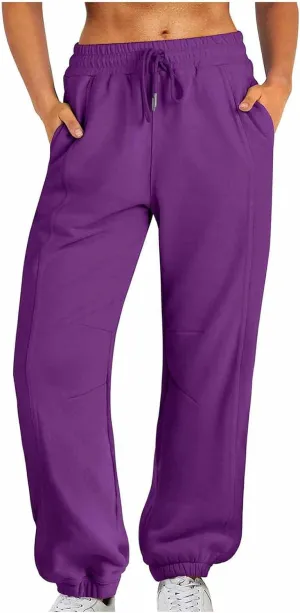Womens High Waisted Sweatpants 2024 Casual High Waist Crop Pant Ankle Bind Solid Comfy Sweatpant with Pocket