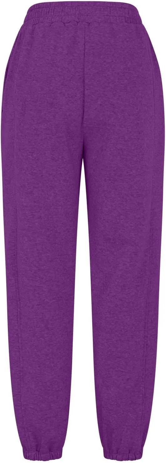 Womens High Waisted Sweatpants 2024 Casual High Waist Crop Pant Ankle Bind Solid Comfy Sweatpant with Pocket
