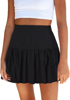 Womens Lace Patchwork Mini Pleated Skirts Irregular Layered Pleated Sexy Elastic Waist Ruffles Lingerie Short Skirts