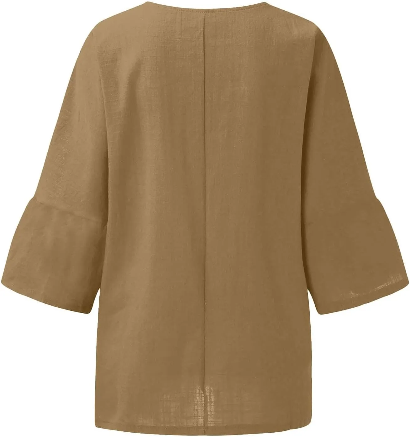 Women's Linen Shirts Casual 3/4 Sleeve Crewneck Solid Color Tunic Tops Loose Fit Plus Size Spring Fall Blouses