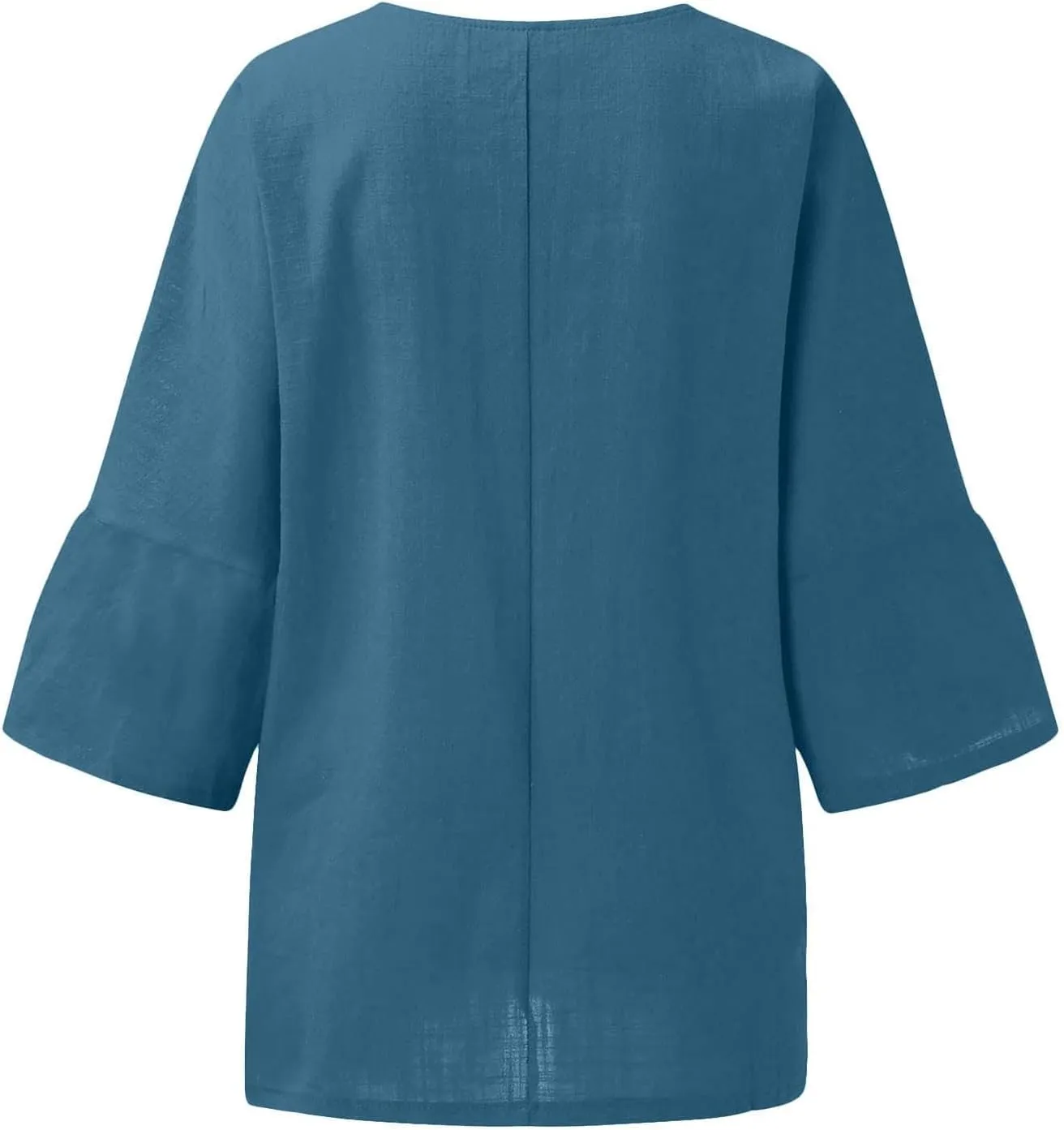 Women's Linen Shirts Casual 3/4 Sleeve Crewneck Solid Color Tunic Tops Loose Fit Plus Size Spring Fall Blouses