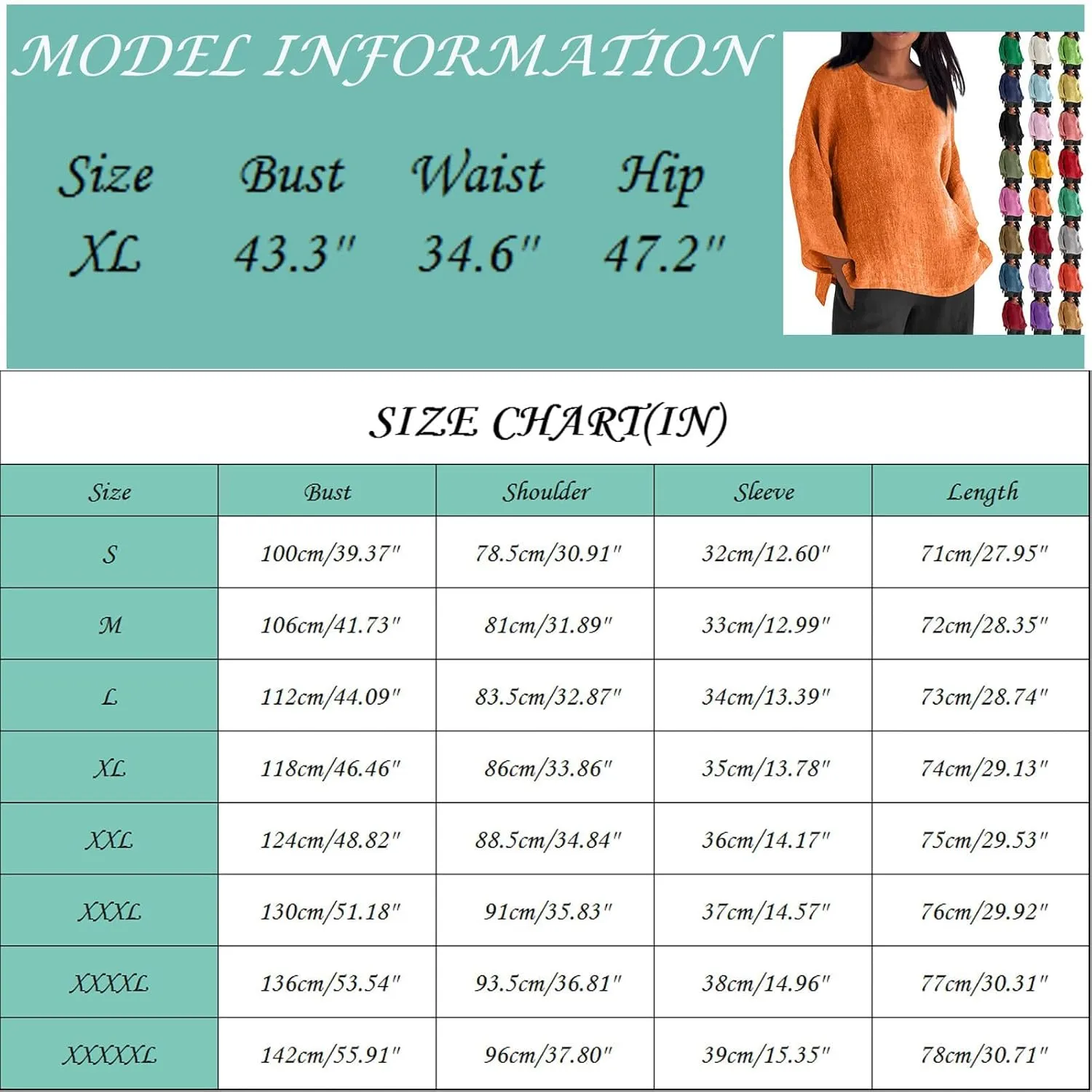 Women's Linen Shirts Casual 3/4 Sleeve Crewneck Solid Color Tunic Tops Loose Fit Plus Size Spring Fall Blouses
