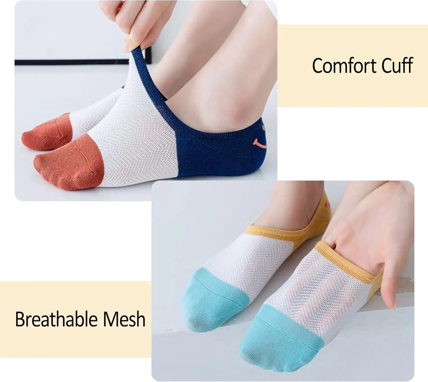 Womens No Show Socks 5 Pairs Invisible Cute Socks Womens Low Cut Socks Hidden Non Slip Socks Breathable Thin Socks