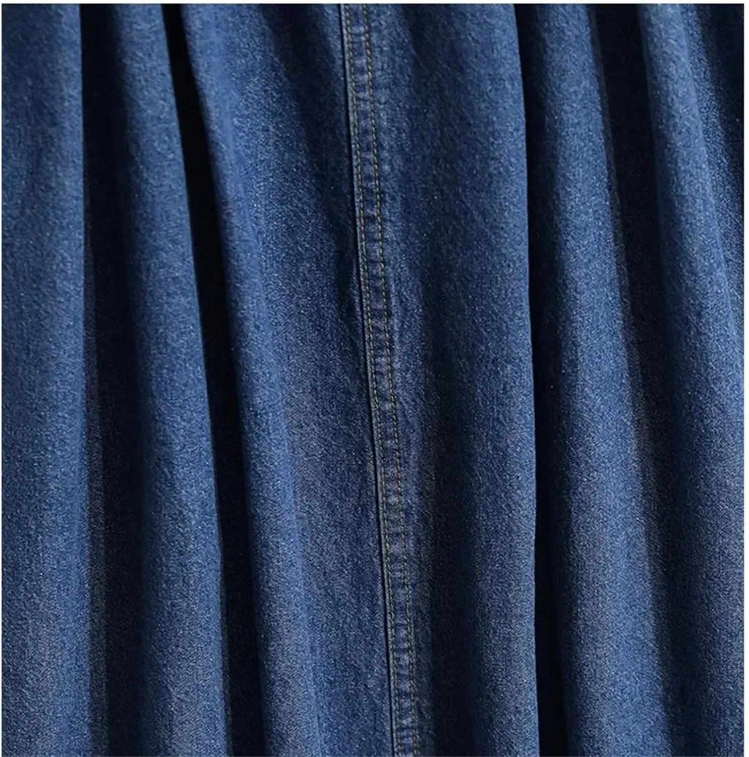 Women's Pleated High Waist Denim Skirt Summer Casual A-Line Midi Jean Skirt